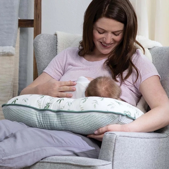 Boppy Original Support Nursing Pillow With Green Leaf Cover - Picture 3 of 8